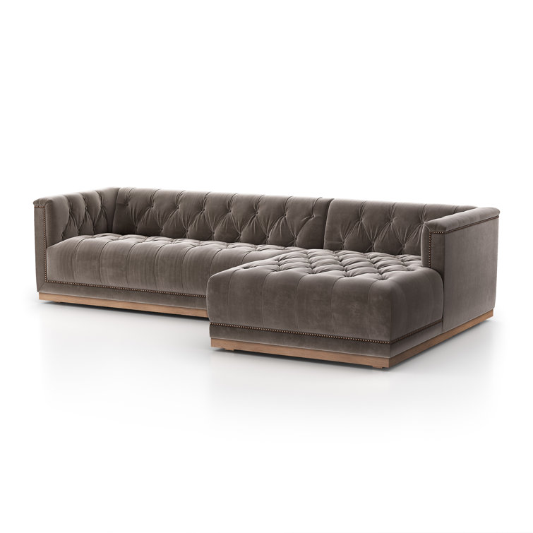 Maxx Contemporary 108.5'' Gray Leather Sectional Sofa with Nailhead Trim