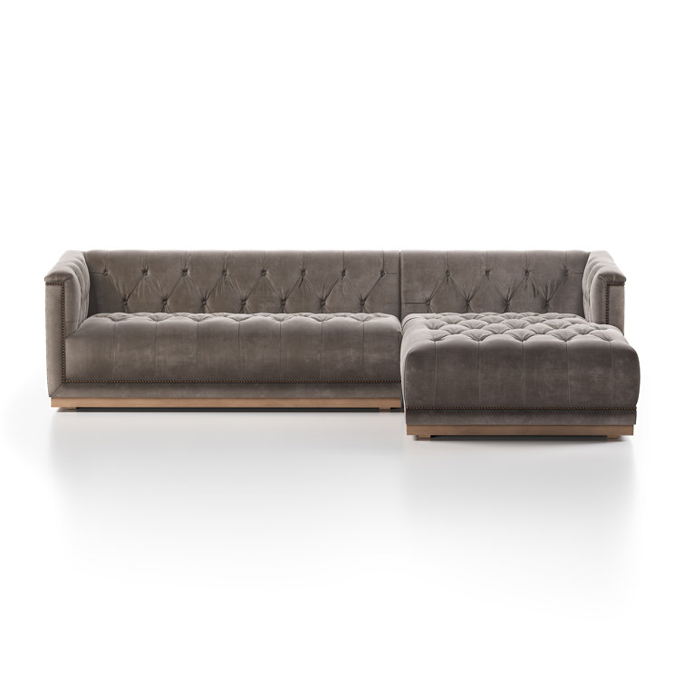 Maxx Contemporary 108.5'' Gray Leather Sectional Sofa with Nailhead Trim