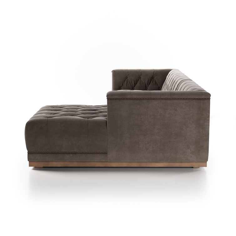 Maxx Contemporary 108.5'' Gray Leather Sectional Sofa with Nailhead Trim