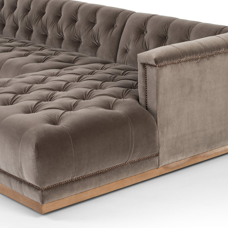 Maxx Contemporary 108.5'' Gray Leather Sectional Sofa with Nailhead Trim