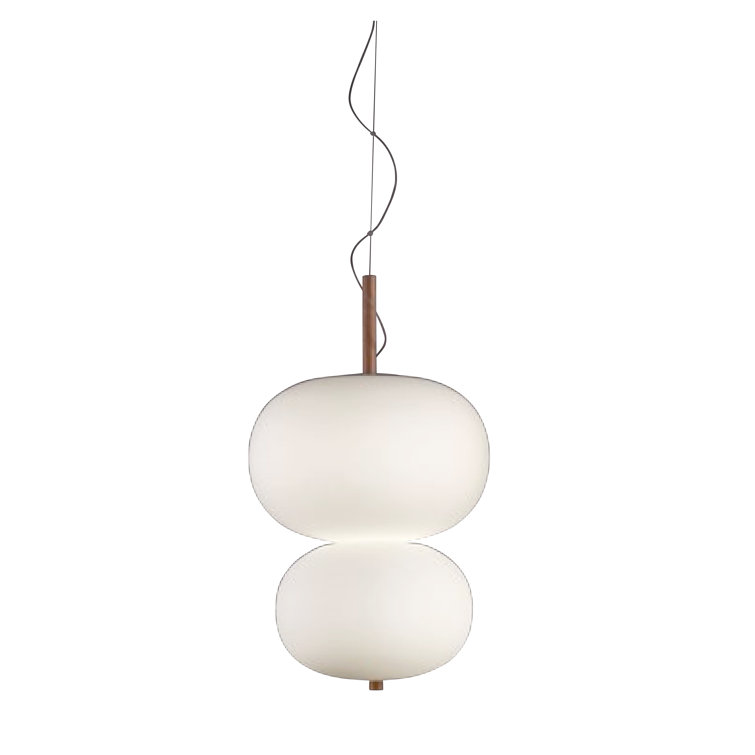 Light Wood Double Globe LED Pendant with Glass Shades