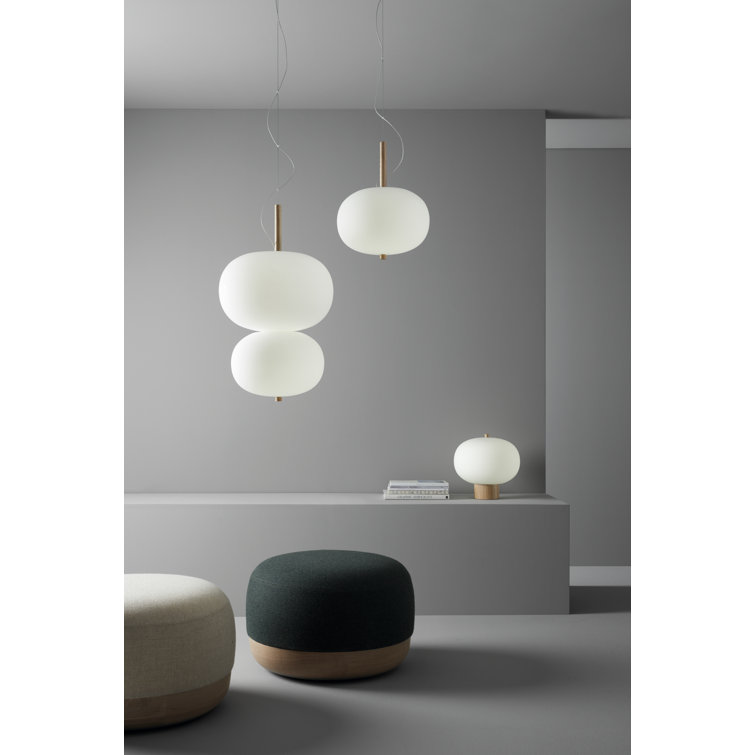 Light Wood Double Globe LED Pendant with Glass Shades