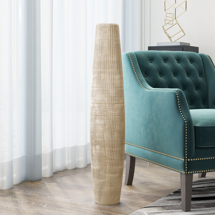 Sirena 40" Gold Textured Ceramic Floor Vase