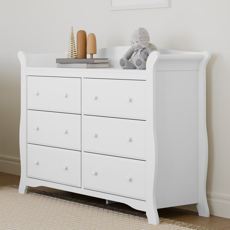 Avalon Sleek White 6-Drawer Nursery Dresser with Ball Bearing Glides