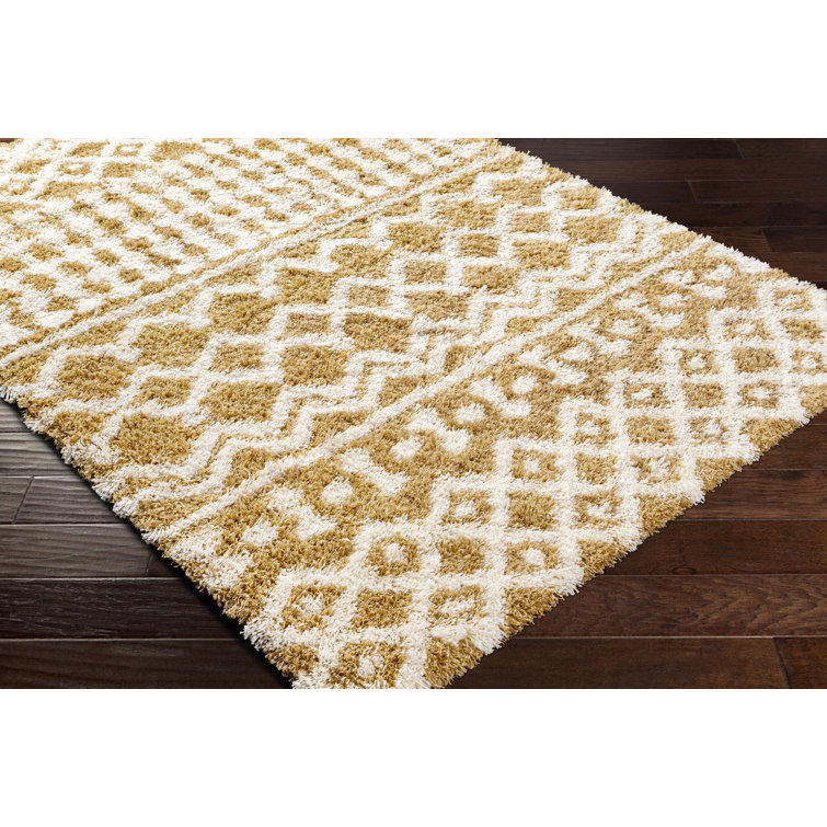 Camel and White Synthetic Fur Bohemian Rectangle Rug 9' x 12'