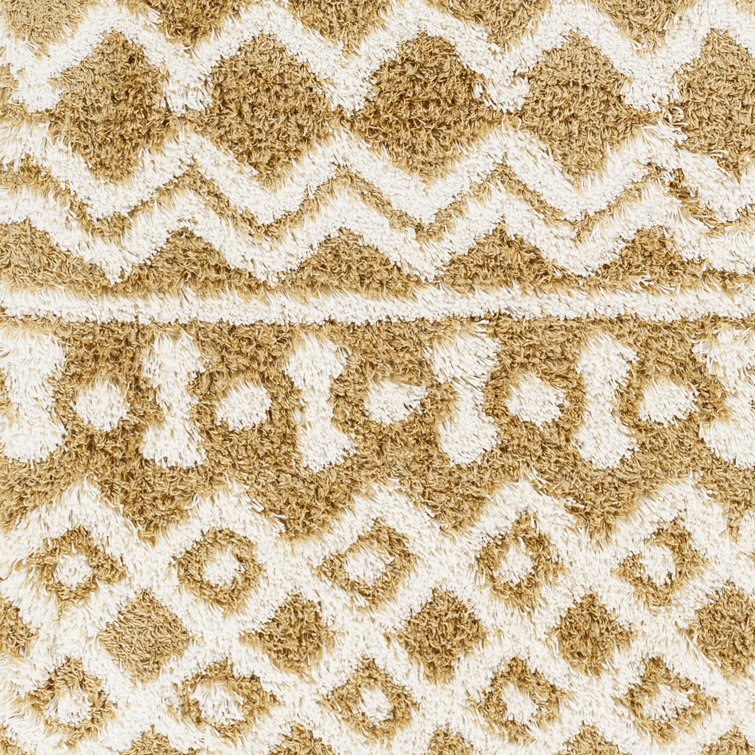 Camel and White Synthetic Fur Bohemian Rectangle Rug 9' x 12'