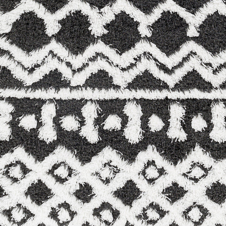 Black and White Bohemian Plush Area Rug 9'3" x 12'