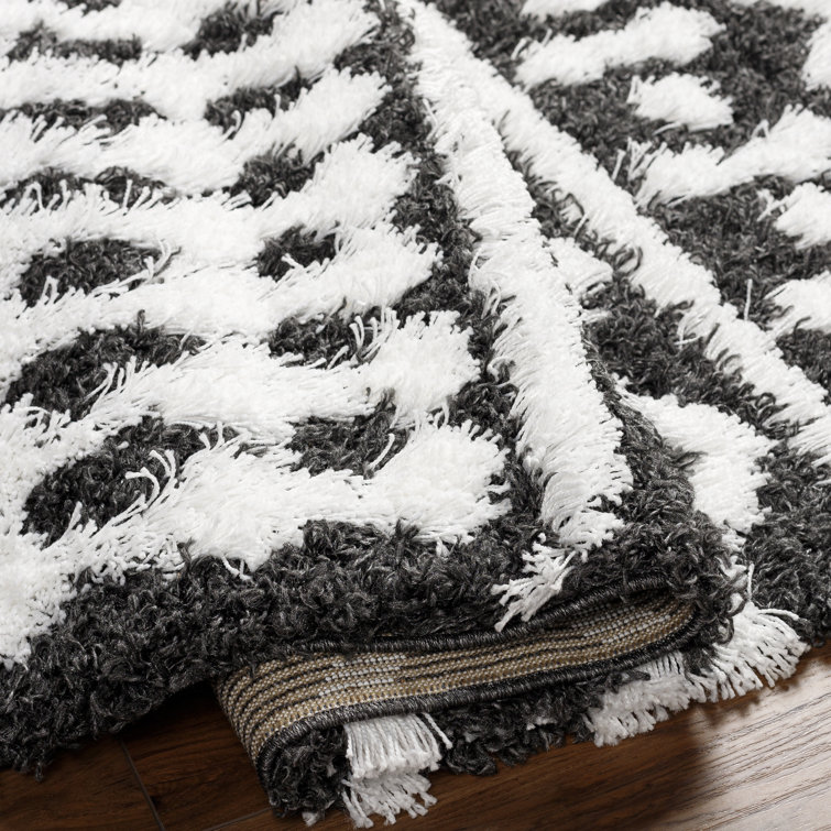 Black and White Bohemian Plush Area Rug 9'3" x 12'