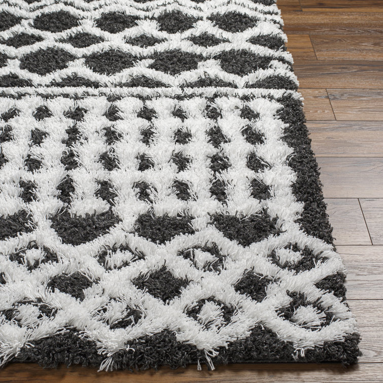 Black and White Bohemian Plush Area Rug 9'3" x 12'