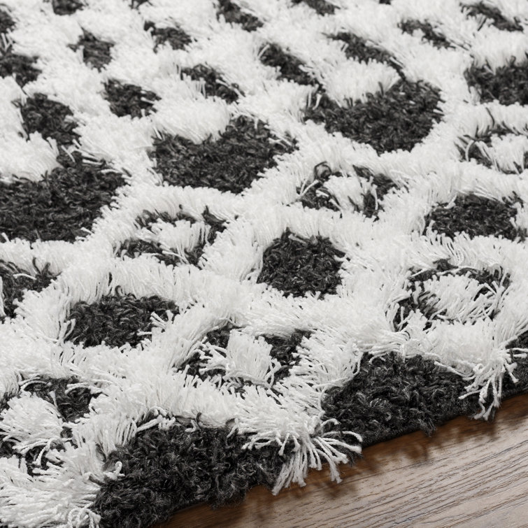 Black and White Bohemian Plush Area Rug 9'3" x 12'