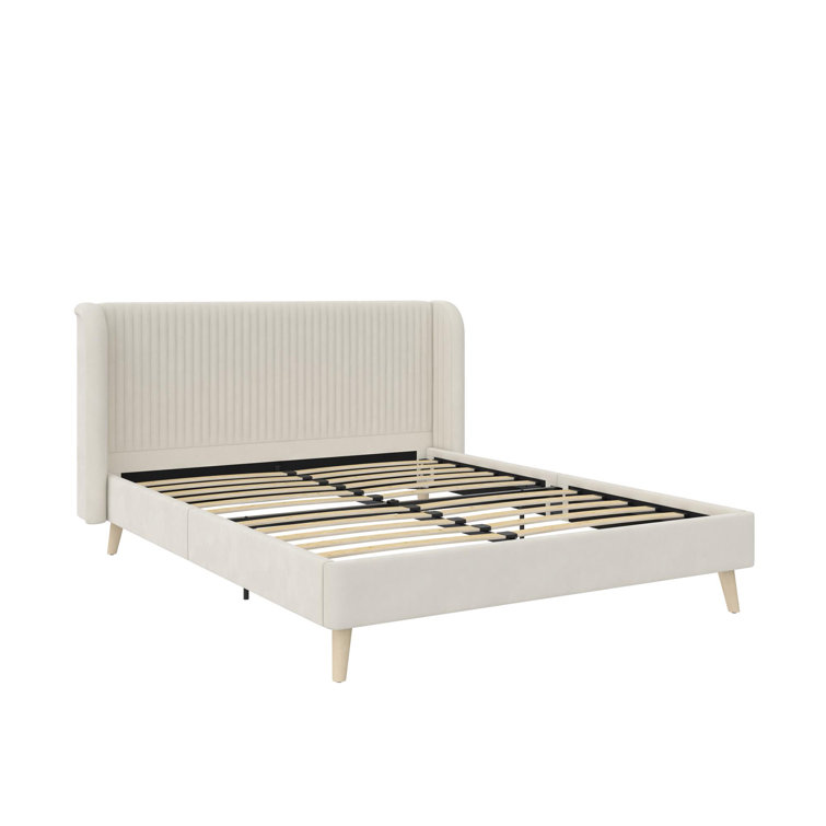 Holly Queen Ivory Velvet Wingback Upholstered Bed