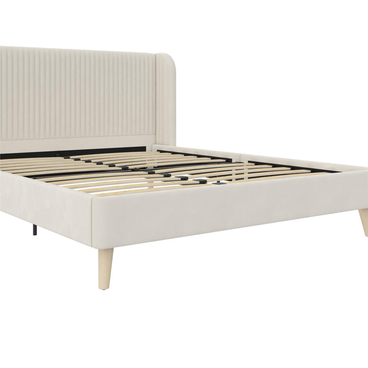 Holly Queen Ivory Velvet Wingback Upholstered Bed