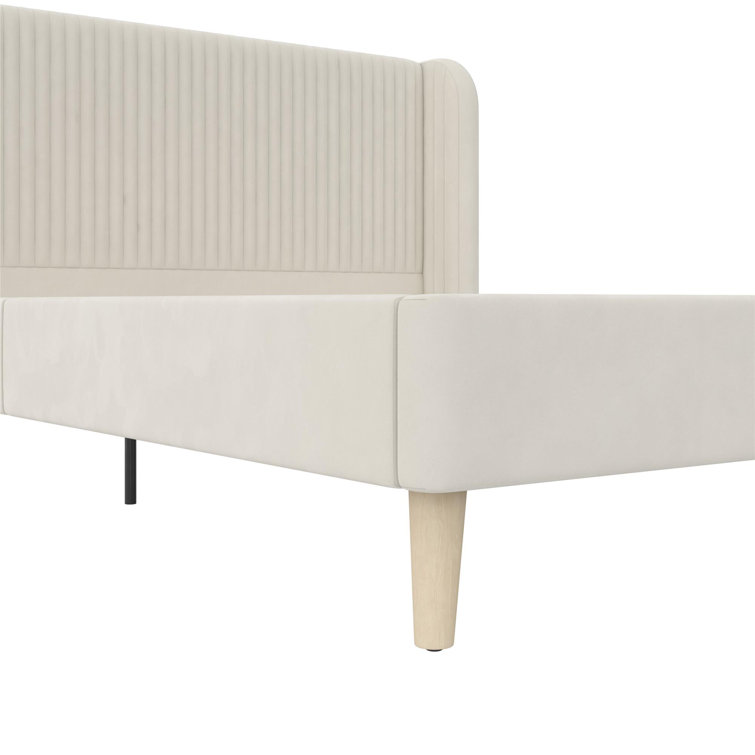 Holly Queen Ivory Velvet Wingback Upholstered Bed