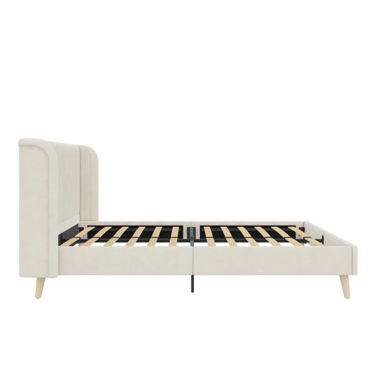 Holly Queen Ivory Velvet Wingback Upholstered Bed