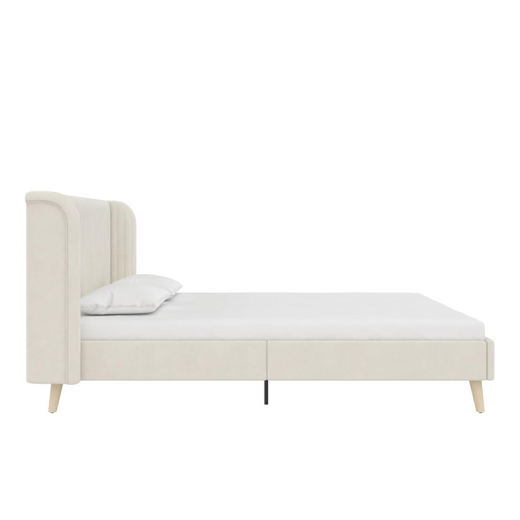 Holly Queen Ivory Velvet Wingback Upholstered Bed