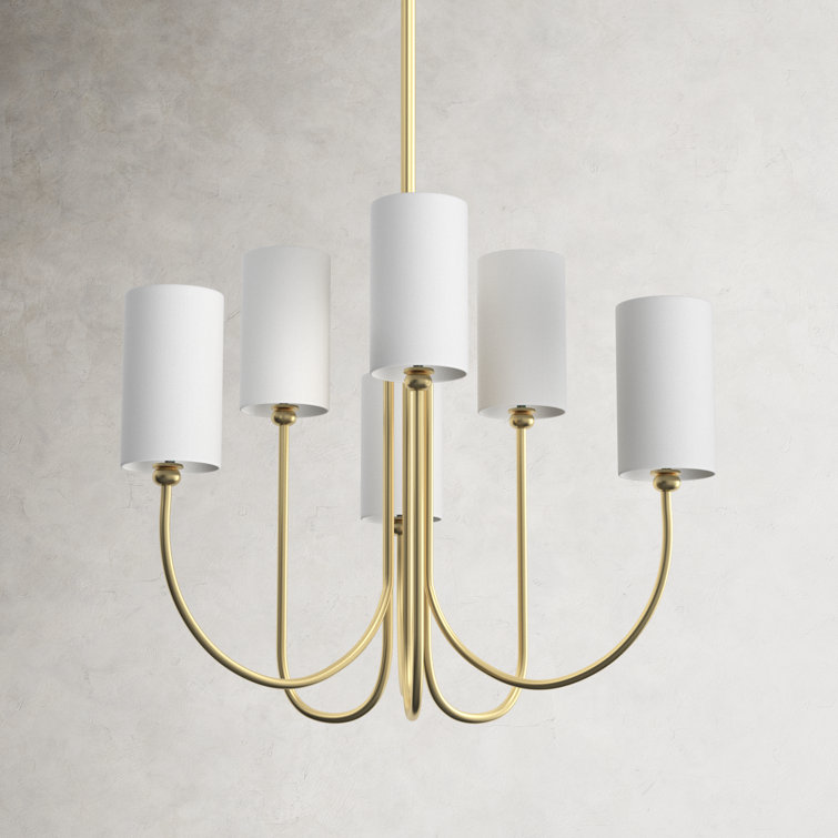 Aged Brass 6-Light Candle Style Chandelier with White Drum Shades