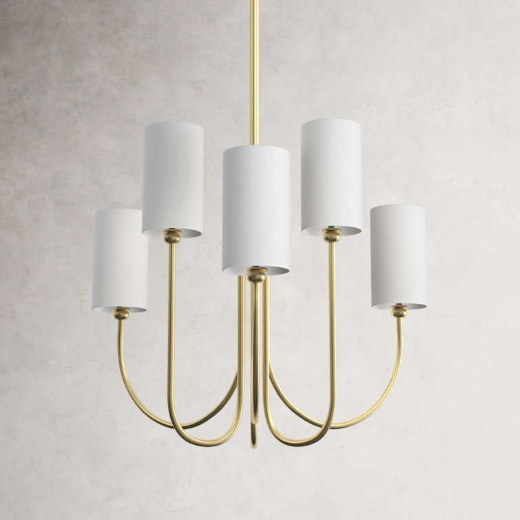 Aged Brass 6-Light Candle Style Chandelier with White Drum Shades