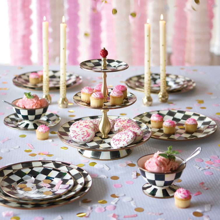 Courtly Check Round Multi-Color Tiered Sweet Stand with Brass Accents