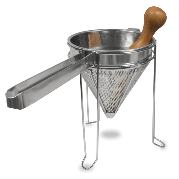 Stainless Steel Cone Strainer with Solid Wood Pestle
