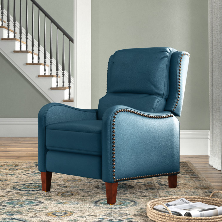 Turquoise Genuine Leather Club Recliner with Wood Legs