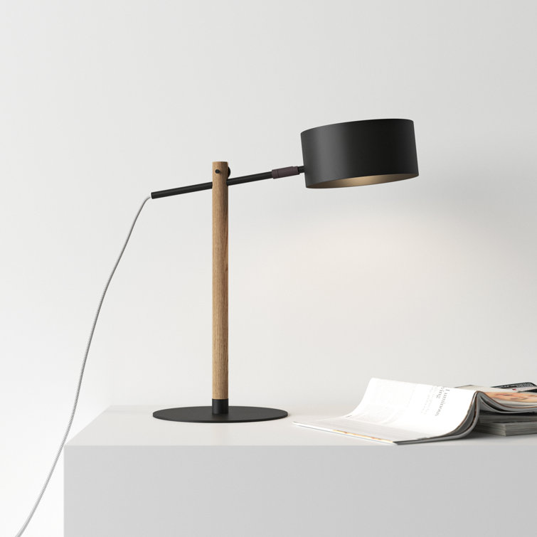 Adjustable Black Metal and Oak Desk Lamp