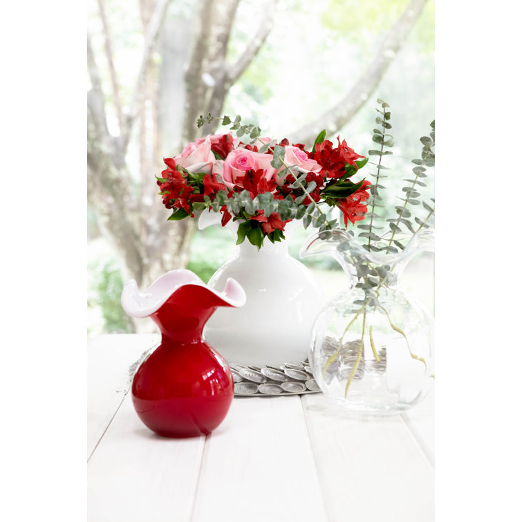 White Medium Fluted Glass Vase for Floral Arrangements