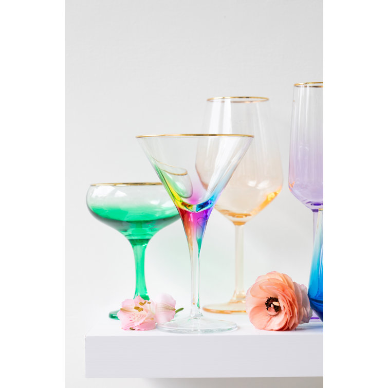 Vietri 7" Multicolor Glass Martini Set with Gold Rim (Set of 4)