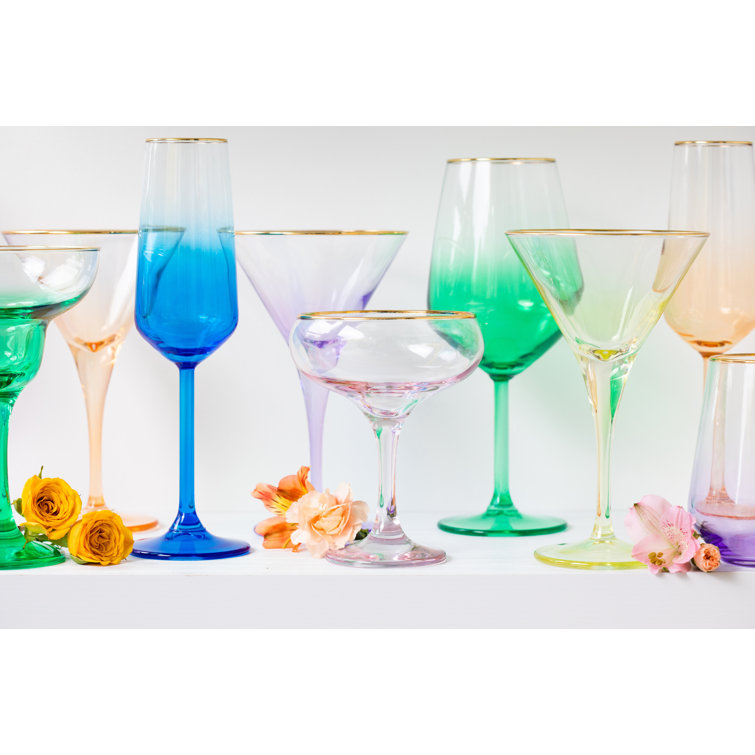Vietri 7" Multicolor Glass Martini Set with Gold Rim (Set of 4)