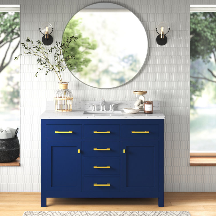 Navy Blue 48'' Single Bathroom Vanity with Carrara White Top