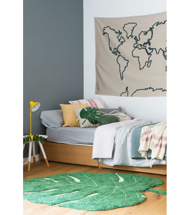 Green Monstera Leaf Hand-Knotted Cotton Area Rug