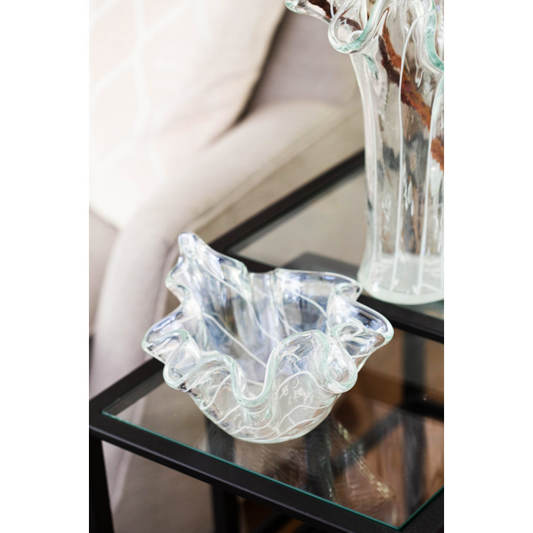 Onda Glass Clear 12" Vase with White Swirl Lines
