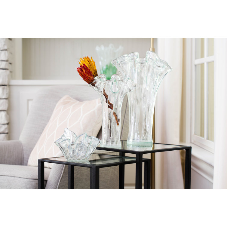 Onda Glass Clear 12" Vase with White Swirl Lines