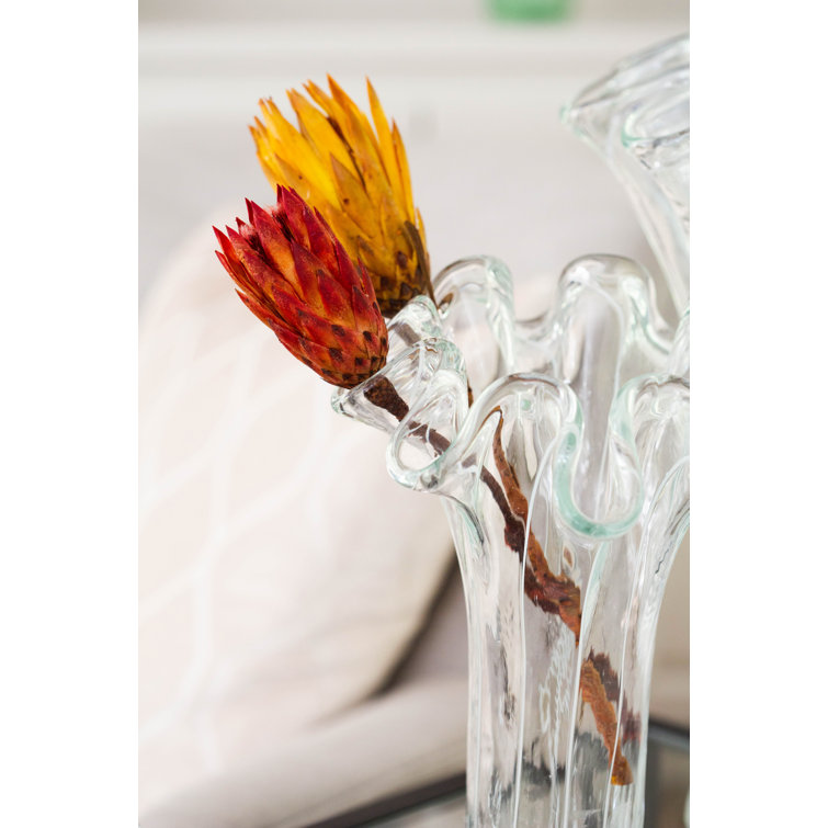 Onda Glass Clear 12" Vase with White Swirl Lines