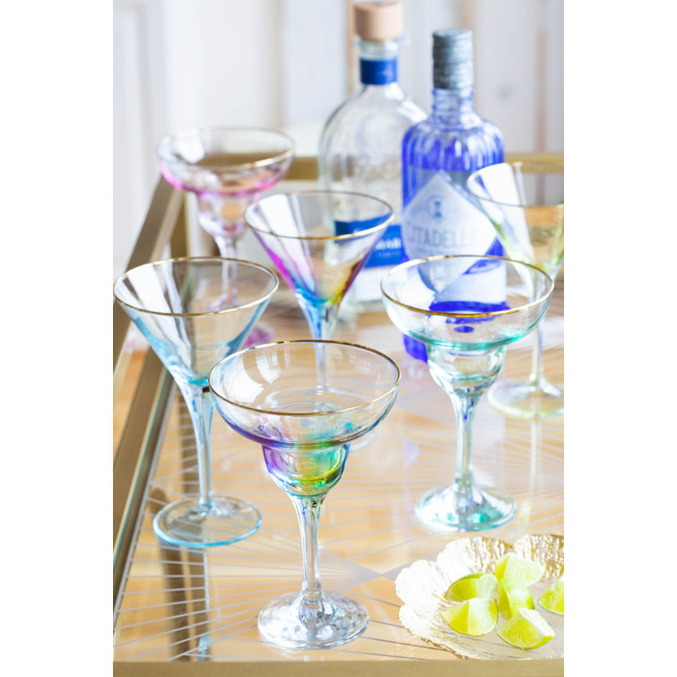 Vietri 7" Multicolor Glass Martini Set with Gold Rim (Set of 4)