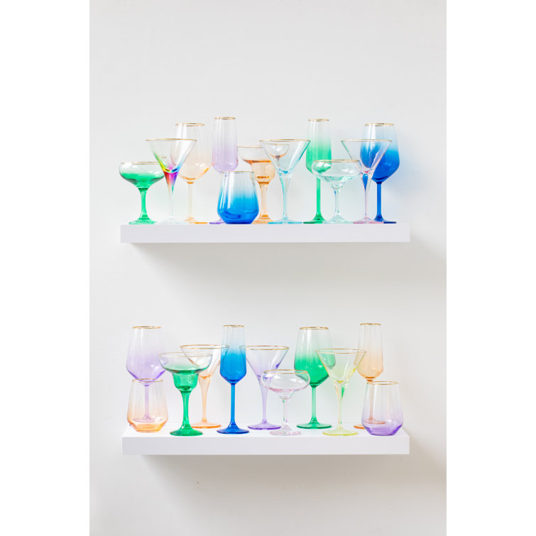 Vietri 7" Multicolor Glass Martini Set with Gold Rim (Set of 4)