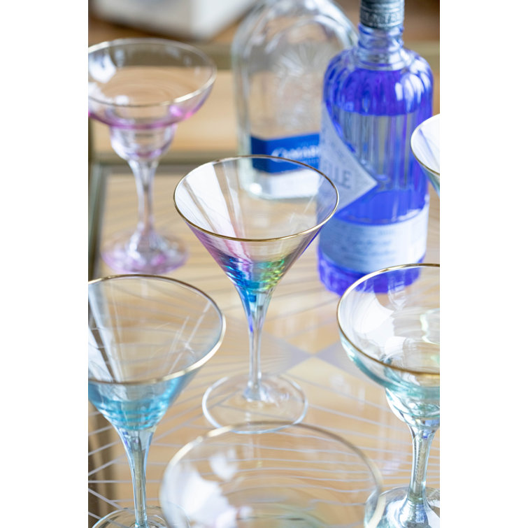 Vietri 7" Multicolor Glass Martini Set with Gold Rim (Set of 4)