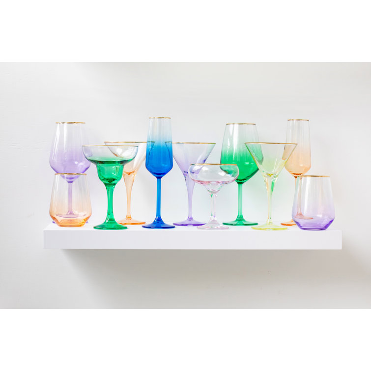 Vietri 7" Multicolor Glass Martini Set with Gold Rim (Set of 4)