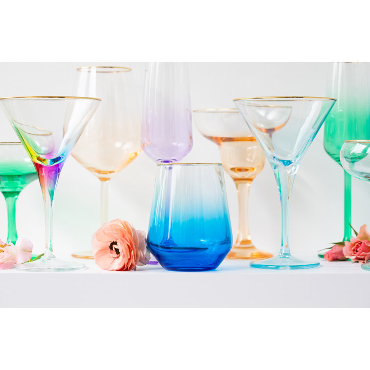 Vietri 7" Multicolor Glass Martini Set with Gold Rim (Set of 4)