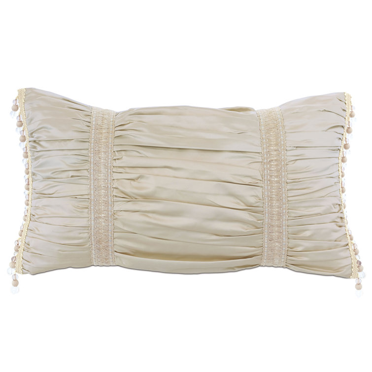 Luxurious Beige Polyester Ruched Lumbar Accent Pillow