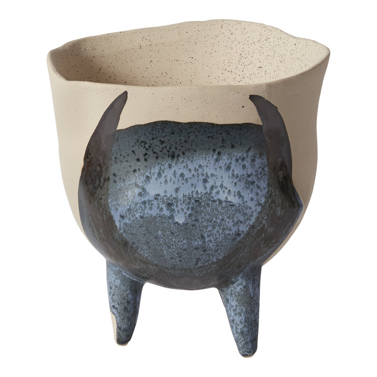 Finn Blue and Off-White Ceramic Footed Planter