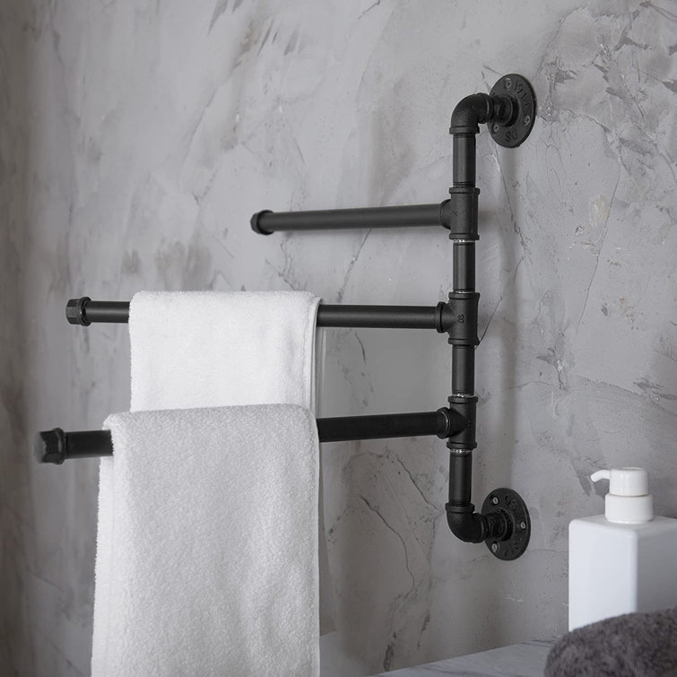 Industrial Black Metal 3-Arm Swivel Wall Towel Rack