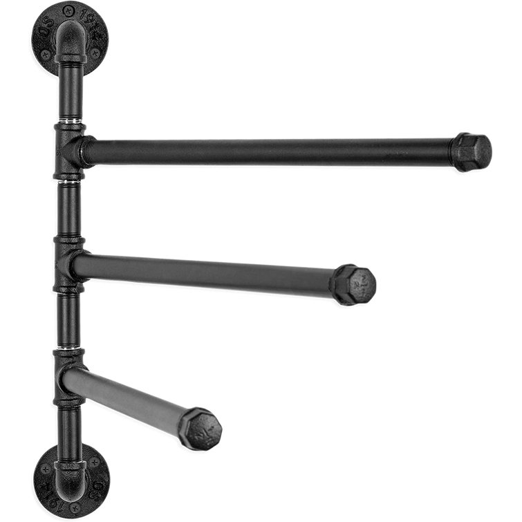 Industrial Black Metal 3-Arm Swivel Wall Towel Rack