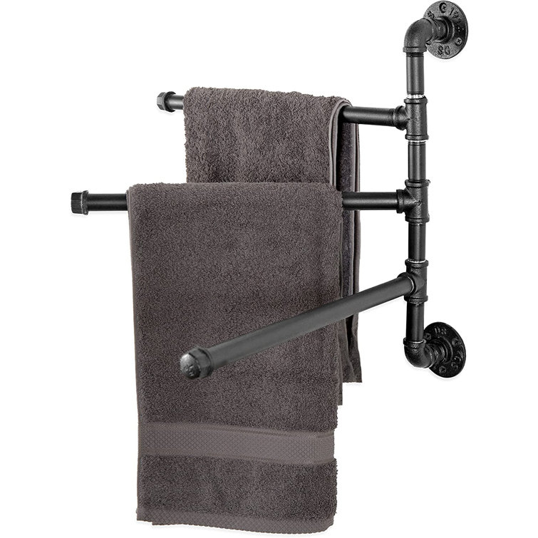 Industrial Black Metal 3-Arm Swivel Wall Towel Rack