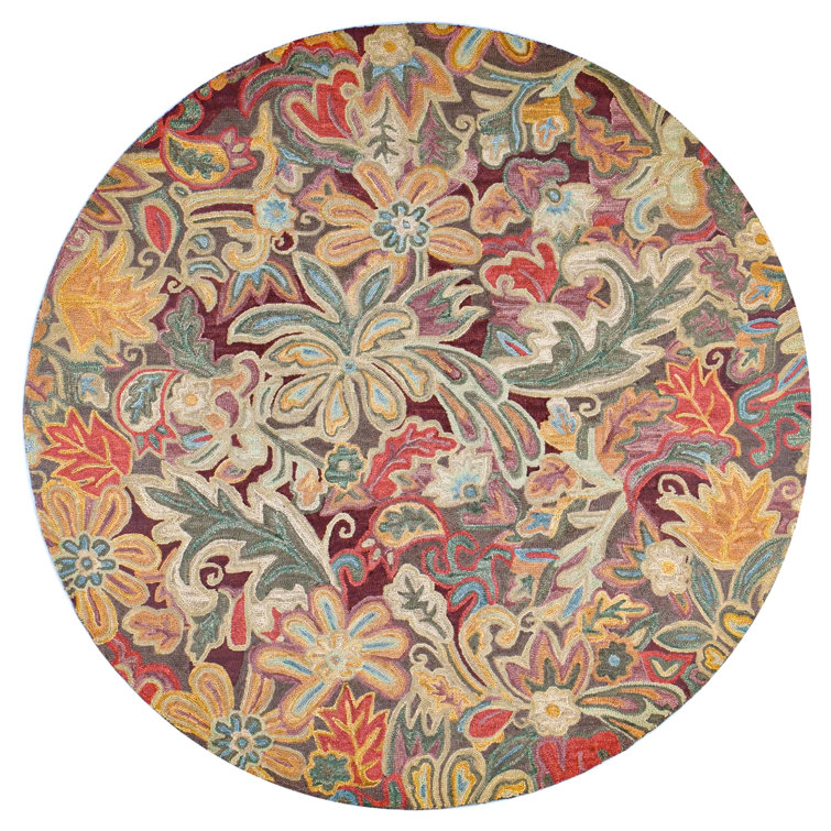 Handmade Round Multicolor Floral Wool Area Rug