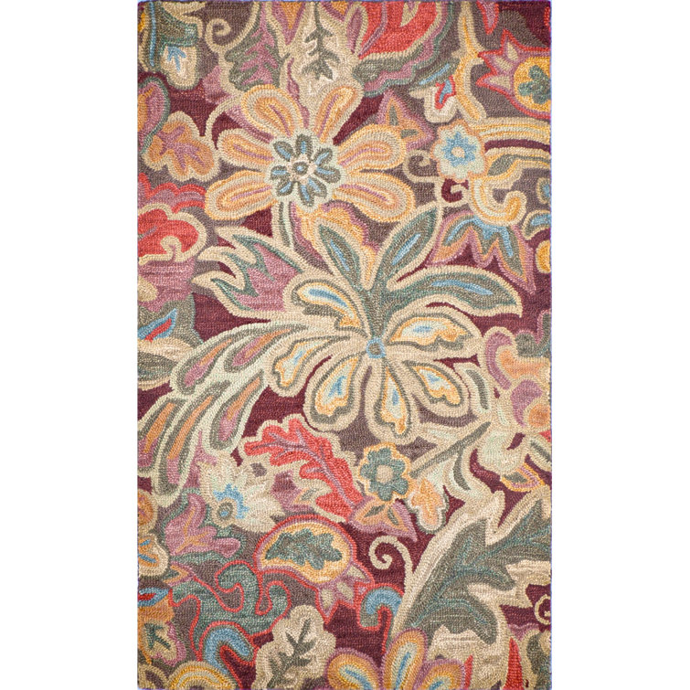 Handmade Multicolor Floral Wool Rectangular Rug 2' x 3'