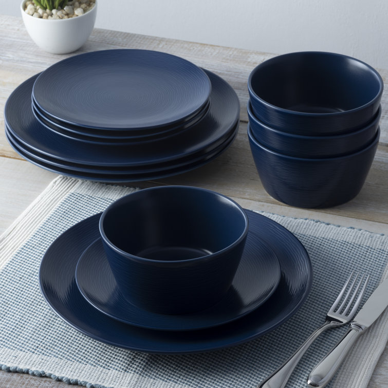 Navy Porcelain Textured Accent Dinner Plates, Set of 4