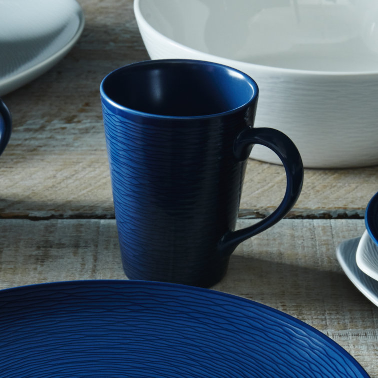 Navy Ceramic Textured Accent Mug Set, 12 Oz