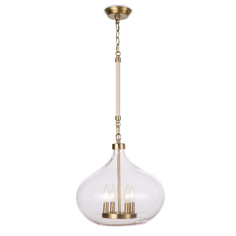 Elegant Dover 15.75" Glass Pendant in Natural Brass