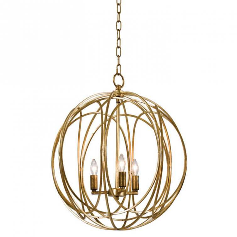 Large Gold Leaf Globe Pendant Light with Clear Cord
