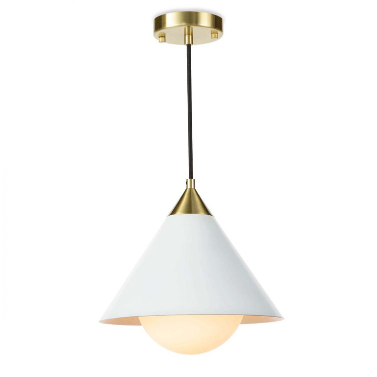 White and Natural Brass Globe Pendant Light